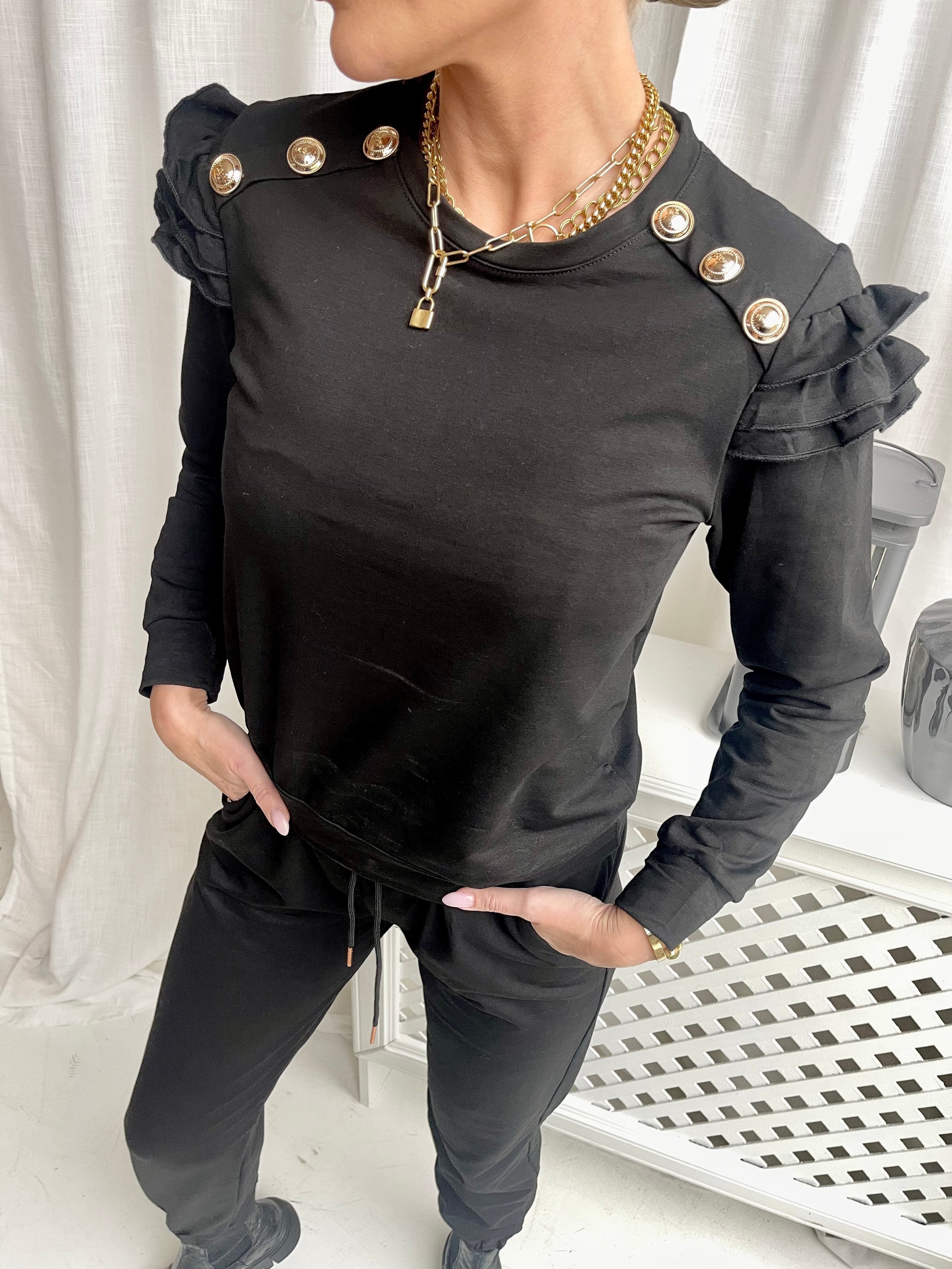 Dafne - Joggingsæt med flæsedetaljer og guld knapper